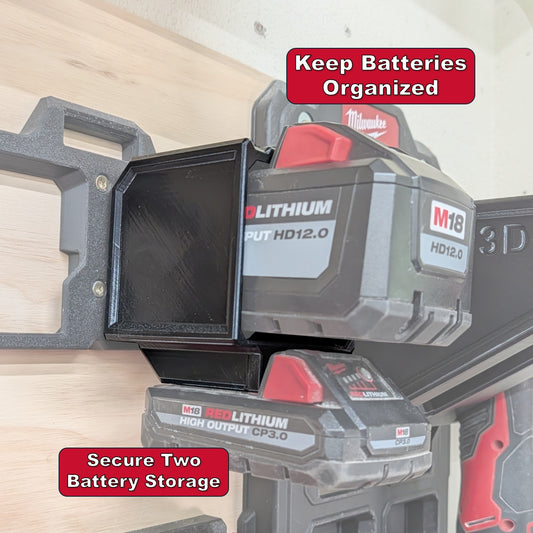 M18 Battery Holder | Secures 2 Batteries | Packout Compatible Wall Mount Organizer