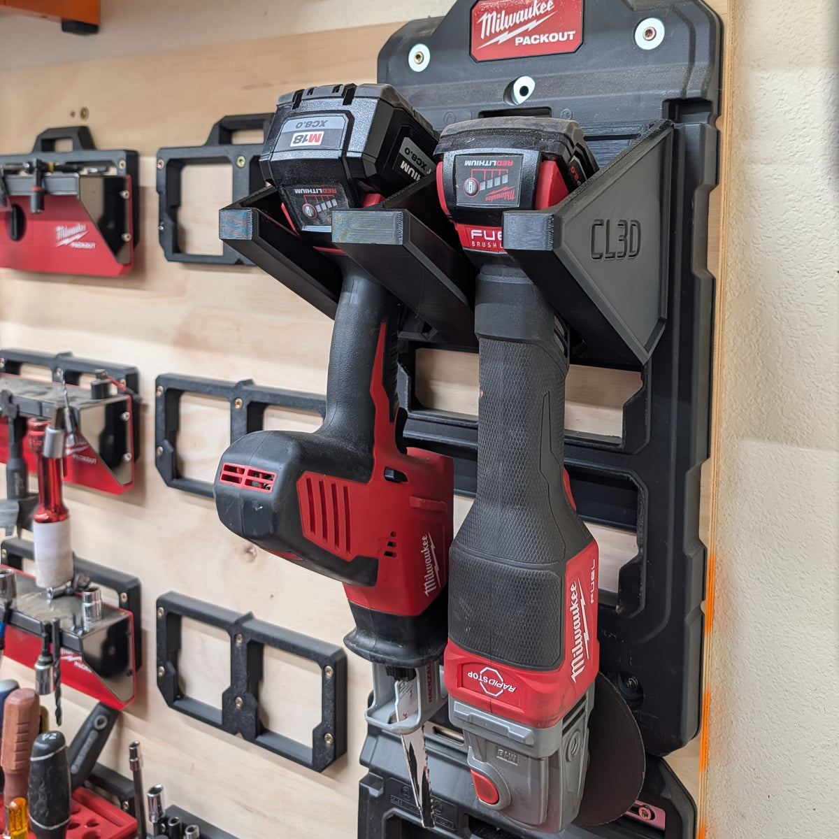 PACKOUT Compatible Dual Tool Hanger STL – M18 & DeWalt 20V | Digital Download