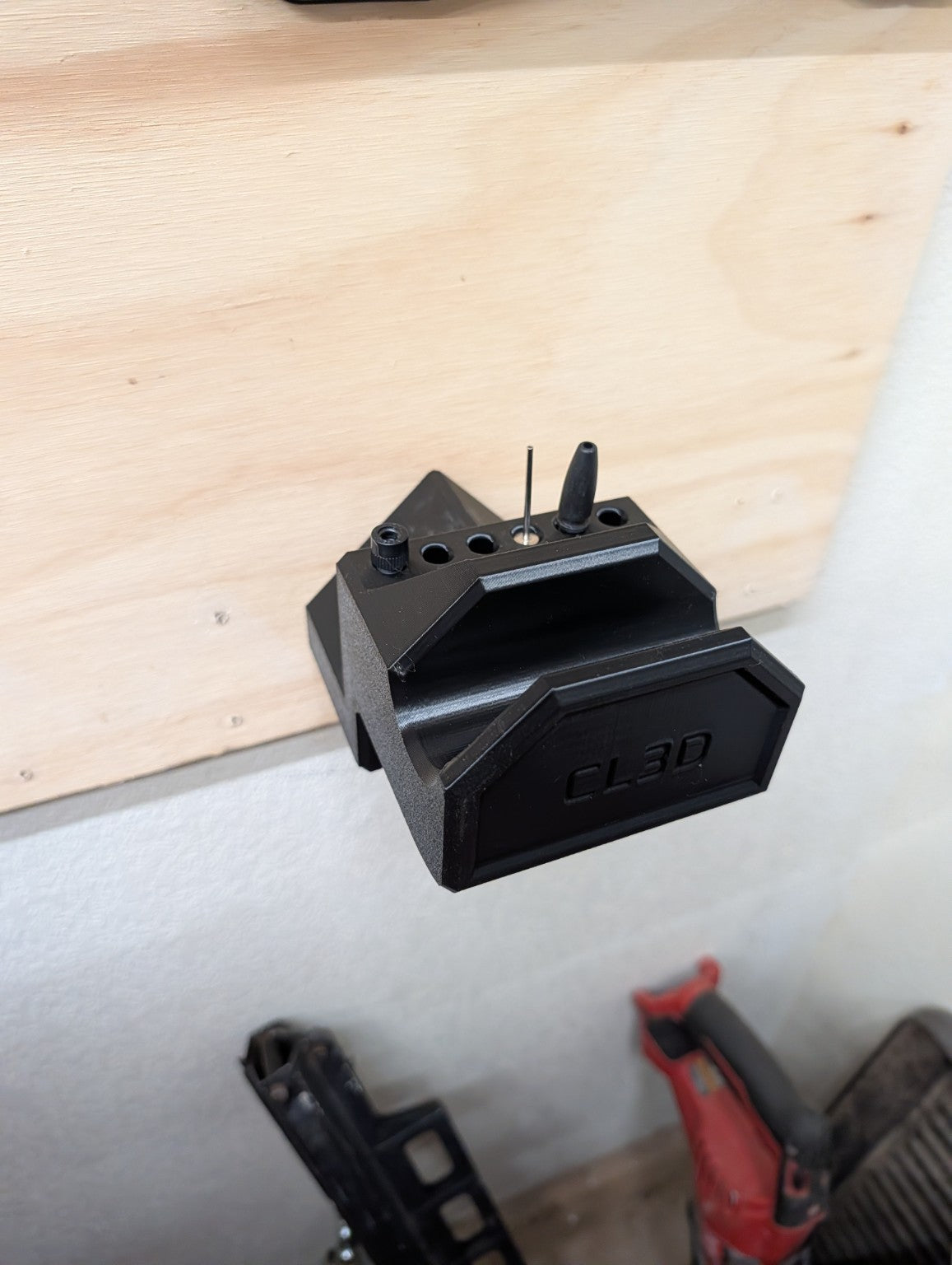 Close view of ClearLine3D M18 inflator holder and accessory holes